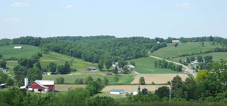Farms in rolling countryside