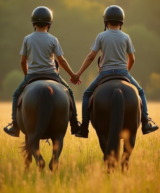 Two boys riding horses