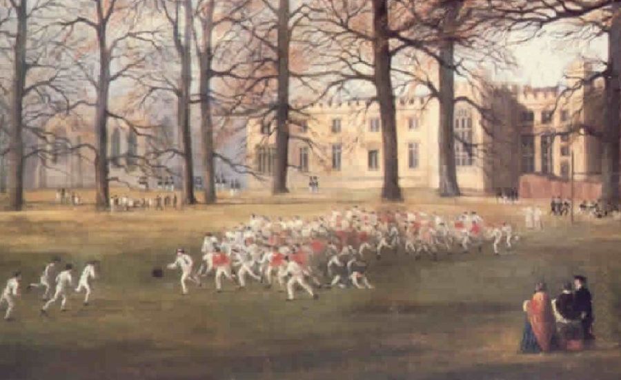 19th century school boys playing soccer