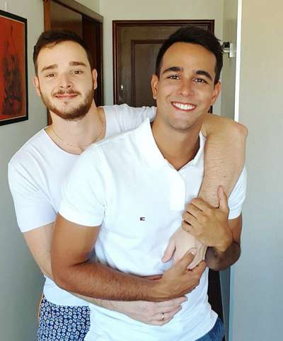 Two young men standing