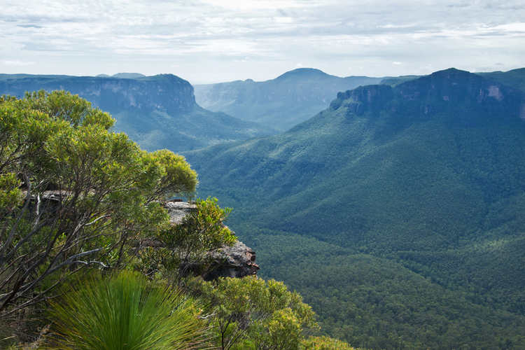 Rugged mountain and valley terrain