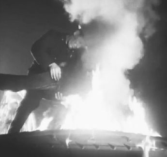 Fighting a fire on a train van