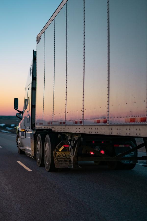 View along side of semitrailer on the road